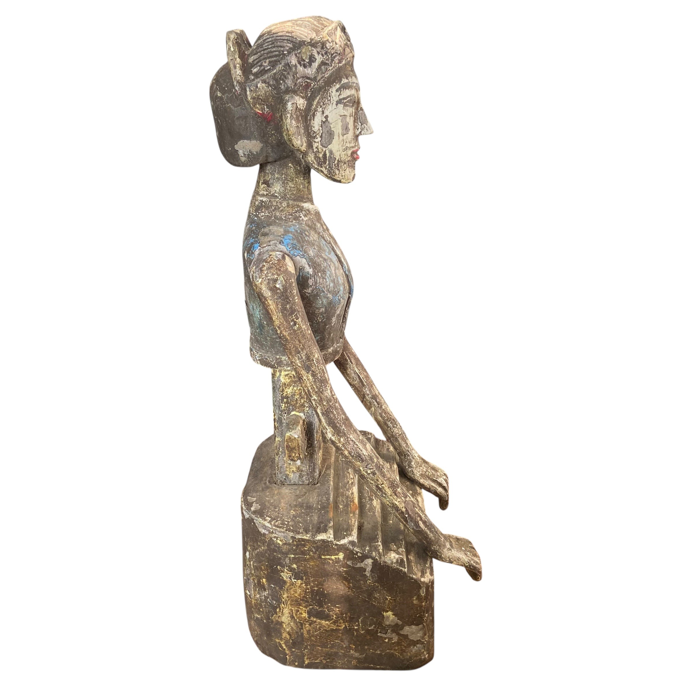A pair of 20th century hand carved, painted and distressed Javanese matrimonial Loro Blonyo or - Image 4 of 9