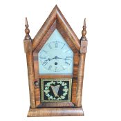 A late 19th century American Gothic rosewood mantel clock by Jerome & Co. with maker's label. H.39