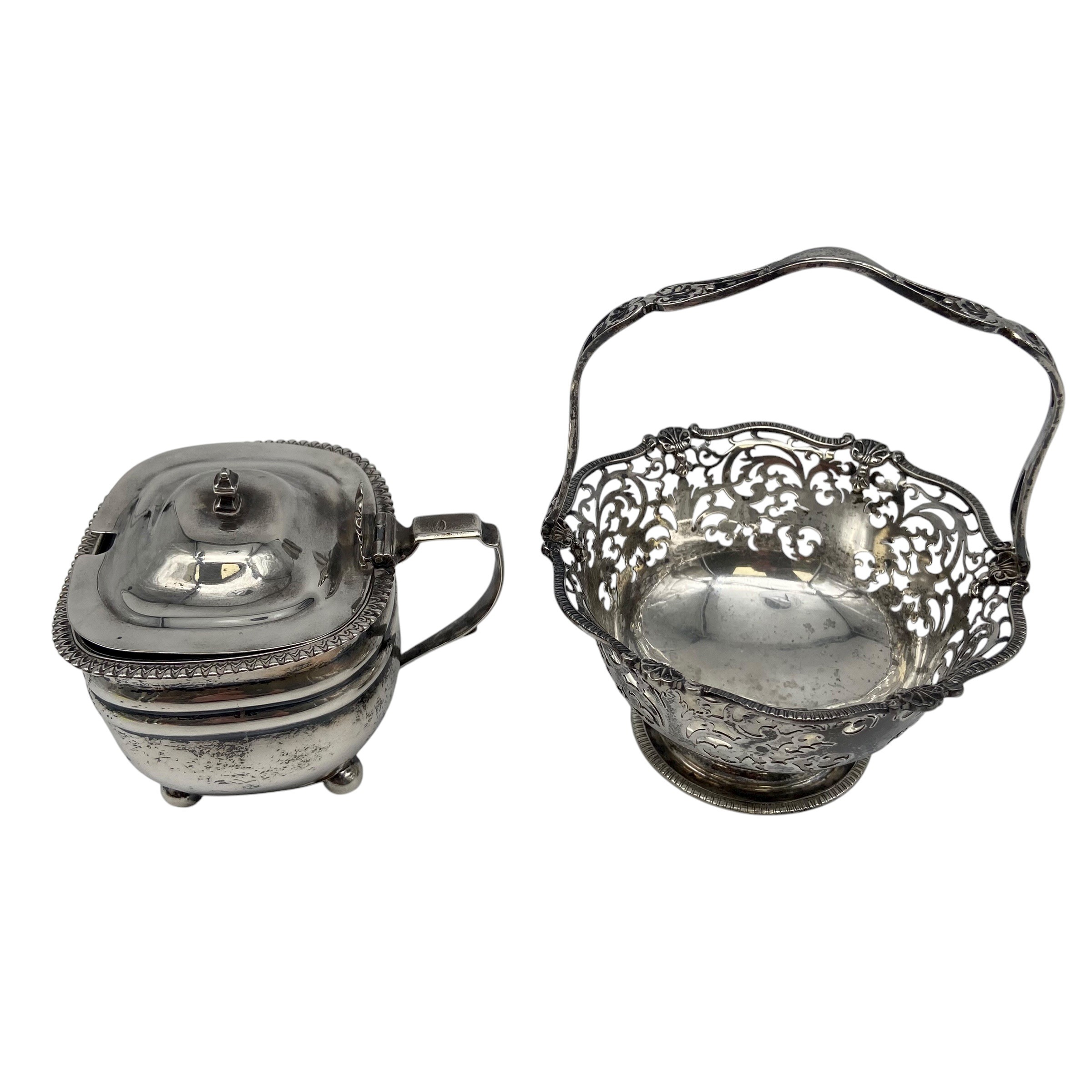 A Georgian sterling silver sugar pot with glass liner by Thomas Wilkes Barker C.1815 together with