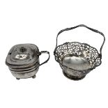 A Georgian sterling silver sugar pot with glass liner by Thomas Wilkes Barker C.1815 together with