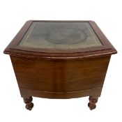 A Victorian mahogany bow-fronted step commode with tooled and gilt leather inset top, hinged to