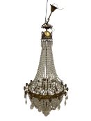 A 19th century wired Empire style basket chandelier with a cascade of cut glass drops suspended from