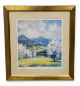 A contemporary lithograph depicting a mountainous landscape by Kurt Ettischer. Signed in pencil