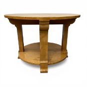 A 1930s Art Deco Karelian or 'Curly' birch coffee or side table with circular quarter-veneered and