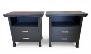 A pair of contemporary dark grey painted bedside tables by Maria Yee with maker's plaques. H.74 W.79
