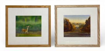 A pair of signed contemporary watercolours by William Thomas. Framed and glazed. H.40 W.43cm.