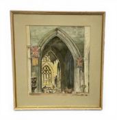 A 20th century architectural watercolour study of a cathedral interior. Signed Kathleen Rodgen.