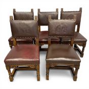 Maritime interest: A set of five early 20th century oak framed and brown leather upholstered