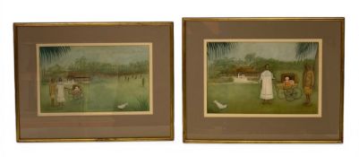 Rosemary Grimble (1917-2013), a pair of 1970s watercolour paintings depicting colonial scenes.