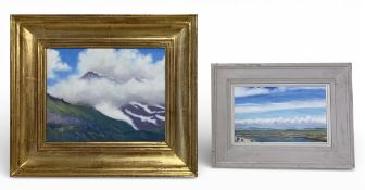 Two contemporary framed oil landscapes on board by Nicholas Power with notes to verso. H.39 W.