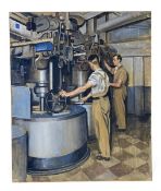 Vasco Lazzolo (1915-1984 ), a mid-century oil on canvas depicting workers in an industrial factory