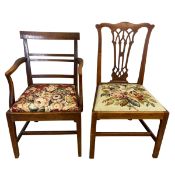 A Georgian mahogany dining chair in the Chippendale style together with a 19th century mahogany