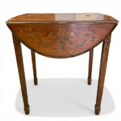 A George III satinwood drop leaf Pembroke table with husk and swag marquetry inlaid oval top over