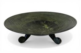 A vintage Art Deco style bronzed metal centrepiece bowl of Neoclassical design with a faux verdigris