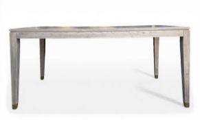 A contemporary oak 'Frances' dining table with parquetry top raised on tapered square section
