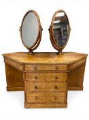 A C.1900 satinwood twin dressing table with two fitted swing vanity mirrors over four long drawers