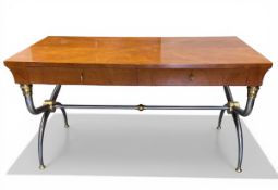 A contemporary Swedish school writing table or desk in the Maison Jansen style with shaped and