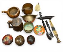 A mixed lot to include three Indian tikka or kumkum boxes together with a C.1900 Sudanese Mahdi
