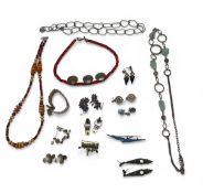 A mixed lot of vintage hallmarked silver jewellery to include necklaces, earrings, a brooch and a