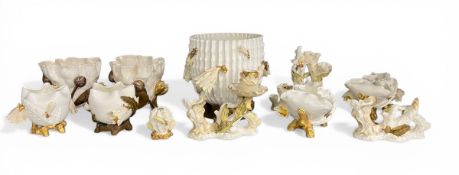 A mixed collection of 19th century Moore Brothers porcelain to include a large gilt cactus flower