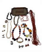 A mixed lot of costume jewellery to include necklaces, earrings, a watch, brooch and a C.1900 Arts &