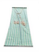 A pair of striped curtains with a matching blind along with hanging rail. 255x103cm