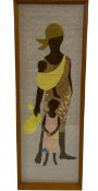 A vintage African School needlework embroidered abstract figural portrait of a mother and