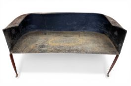 A 19th century wrought iron toleware fireplace fender or plate warmer with brass lion's head handles