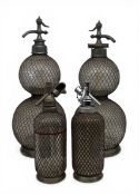 Two large C.1900 glass and wire double gourd setzogenes with one having engraved 'Boots' branding,