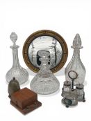 A mixed lot to include a cut glass ship's decanter and two others together with a vintage Regency
