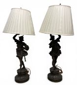 A pair of 20th century bronzed metal figural table lamps depicting the Roman deities Mars and