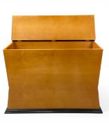 A vintage Spanish Biedermeier-style satinwood birch coffer or trunk with hinged top and angular