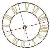A large contemporary painted and distressed metal wall clock. Diam.122cm.