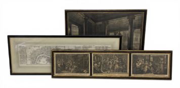A mixed lot to include a C.1750 set of three etchings after Hogarth comprising plates I, II and V