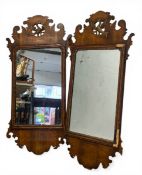 A pair of Georgian mahogany fret cut wall mirrors each with a carved giltwood ho-ho bird cresting