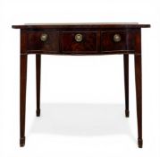 A 19th century mahogany side table with figured half-quatrefoil top over three frieze drawers raised