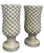 A pair of large and heavy terracotta vases with white hobnail glaze. H.75 W.37 D.36cm