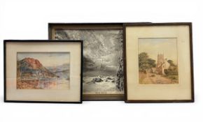 Two 19th century watercolour paintings together with a vintage Japanese needlework tapestry
