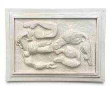 A contemporary plaster relief panel, abstract figural study. H.78 W.107cm