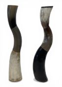 A pair of vintage shaped horn and brass candlesticks. H.34cm