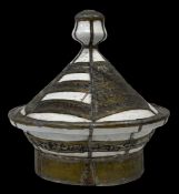An early 20th century metal clad ceramic North African Berber lidded tagine. H.30 W.31 D.31cm