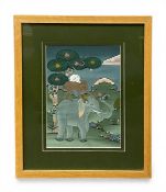 A vintage Nepalese gouache painting depicting the Buddhist 'Thunpa Punshi' parable of the four