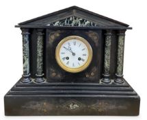 A 19th century marble mantel clock of Classical architectural form with an eight day movement, brass