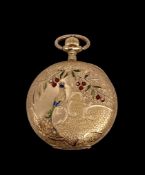 A late 19th century enamelled 14k gold Ancre 'Esterina' De Precision Geneve pocket fob watch C.1896,