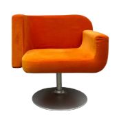 A contemporary Modernist style orange velour upholstered easy armchair of modular curvilinear form