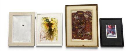 Four contemporary mixed media paintings by Graham Wood from The Infinity Project. All framed. H.66