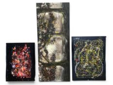 Three contemporary Abstract Expressionist and other mixed media paintings by Graham Wood from The