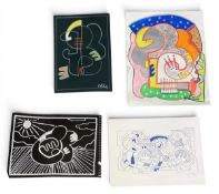 Four contemporary abstract Modernist street art style mixed media paintings by Graham Wood from