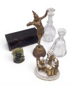 A mixed lot to include two Baccarat decanters together with a C.1900 Chinese lacquered and parcel
