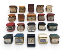 A collection of twenty vintage travel clocks to include Westclox, Estyma, Seiko, Swiza and others.